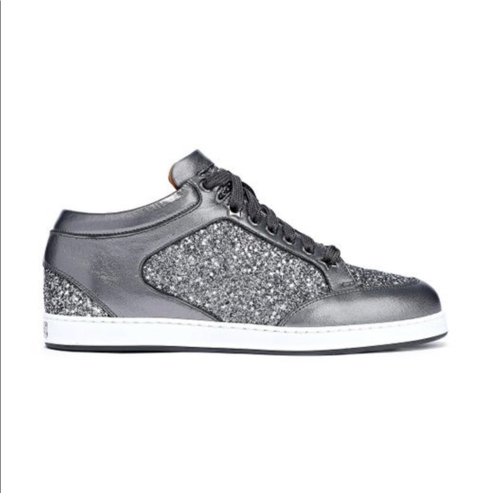 Jimmy Choo Women's Miami Glittered Metallic Leather Sneakers 38.5